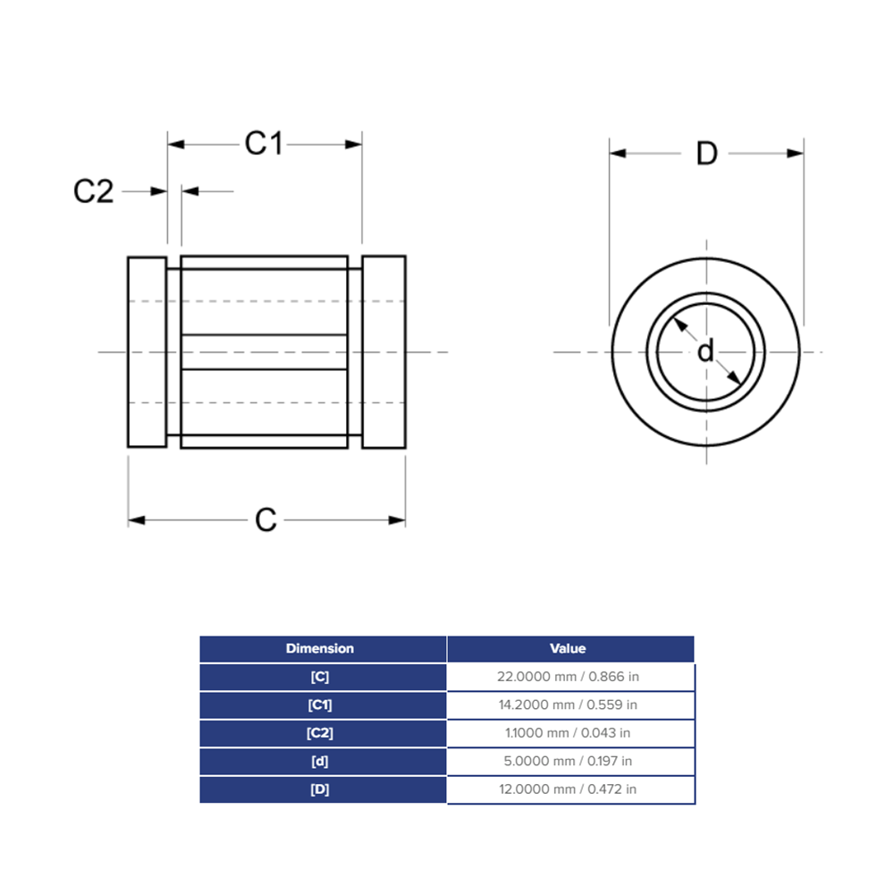 MM05 THOMSON BALL BUSHING MM SERIES 5MM CLOSED LINEAR BEARING SELF ALIGNING 38.22 LBF